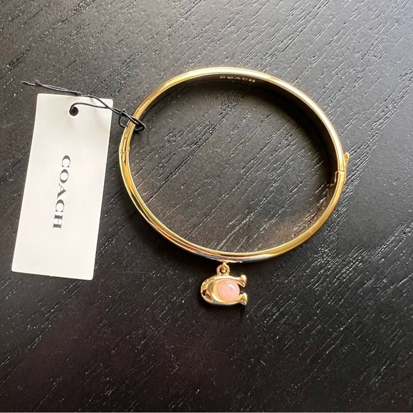 NWT Coach Gold and Pink Charm Hinge Bangle Bracelet - Picture 1 of 4
